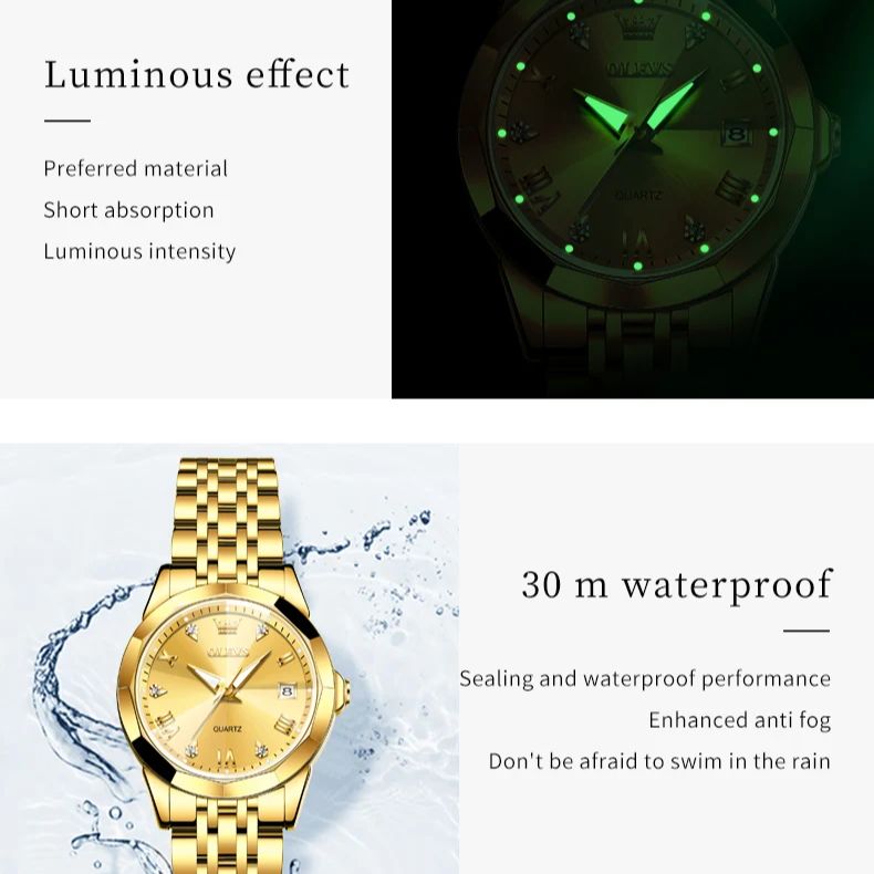 OLEVS 9931 reloj de cuarzo Original de lujo para hombres y mujeres, reloj de escala romana con diamantes, reloj de pareja con fecha automática y espejo rombo a la moda