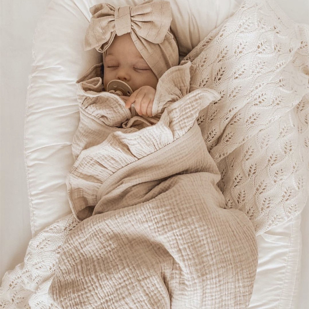 Coperte per fasciatoio per neonati in mussola con volant INS per biancheria da letto per neonati Accessori organici per neonati Coperta per neonati in cotone