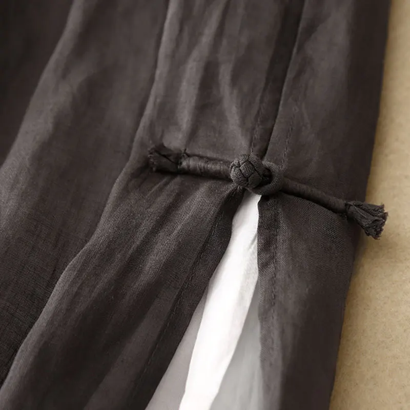 Graue Baumwolle Leinen lässig elastisch hohe Taille mit Futter Damen hose weites Bein knöchel lange Hose für Damen bekleidung Mode