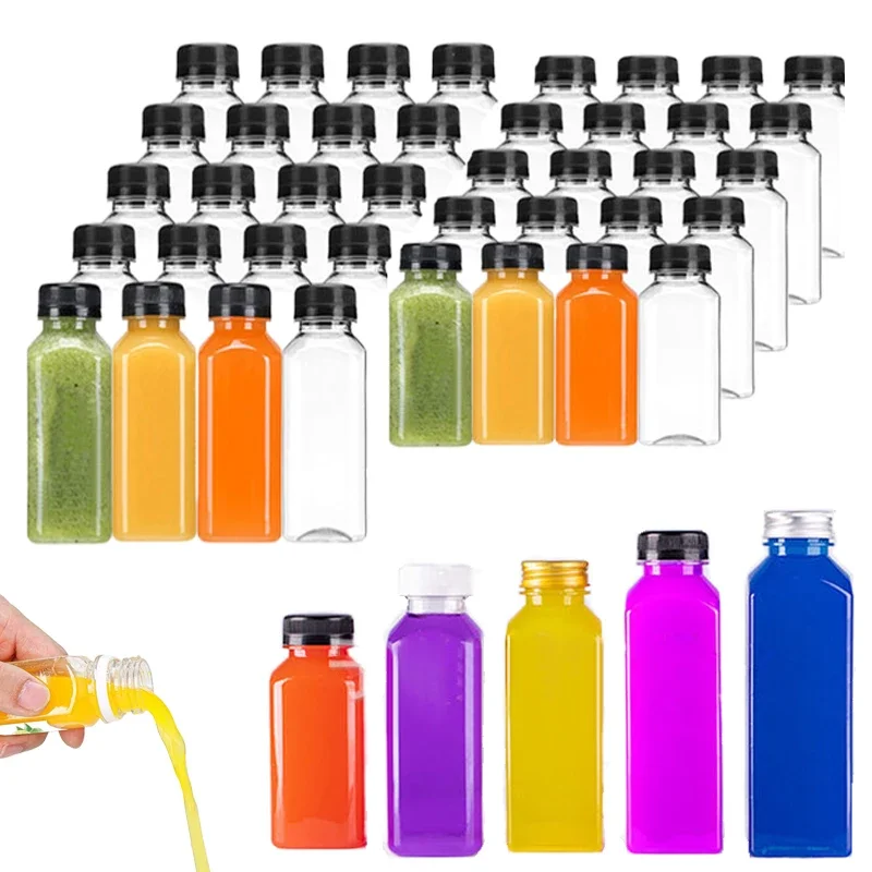 5pcs 60-500ML Empty Clear Plastic Bottles with Caps W/ Folding Funnel Reusable Water Bottle Containers for DIY Juicing Smoothie