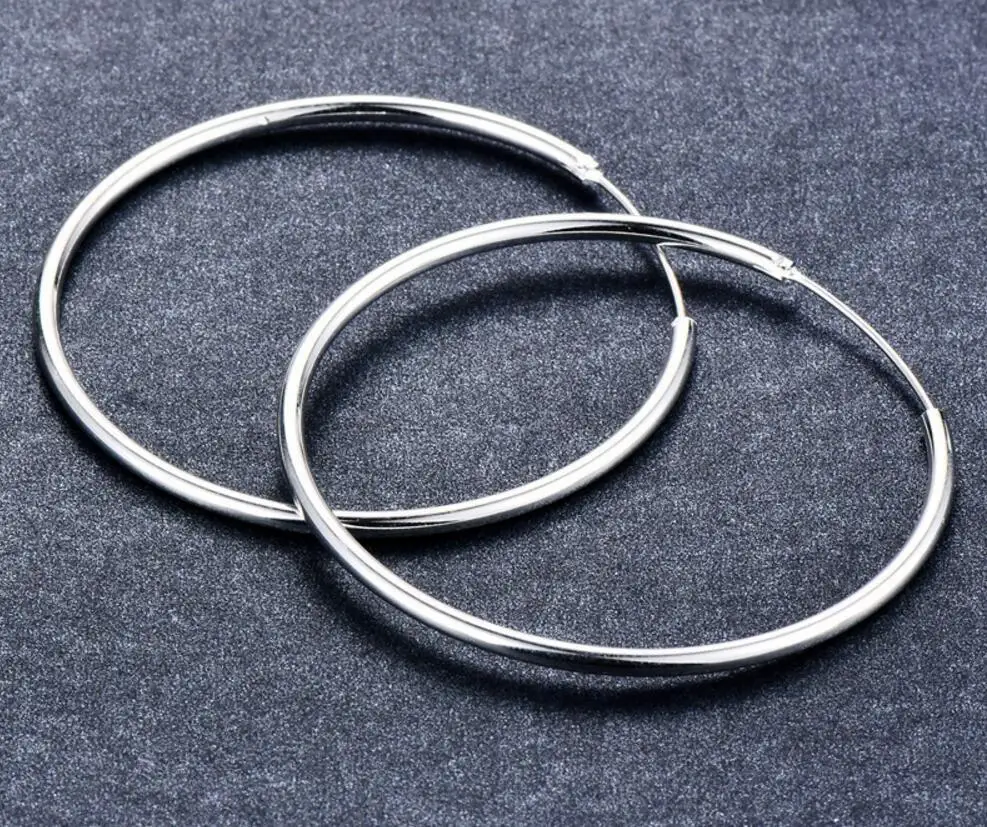 Pendiente de aro de Plata de Ley 100% 925 para mujer, pendiente de aro redondo con lazo, caja de regalos, embalaje, pendientes de aro de plata simples, Piercing