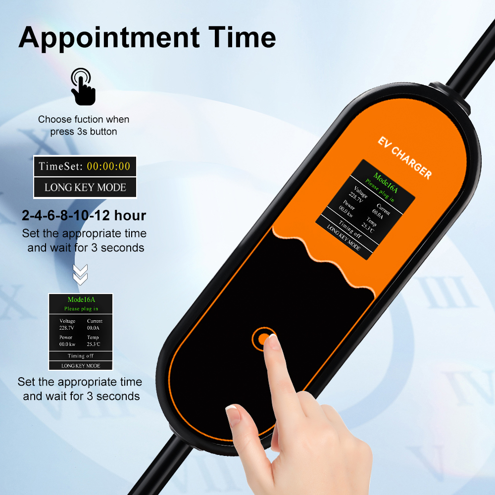 ADPOW EV ポータブル充電器 Type2 コネクタ EU プラグ 16A 1 相 3.5KW 3 メートルウォールボックス充電ステーション電気自動車車用
