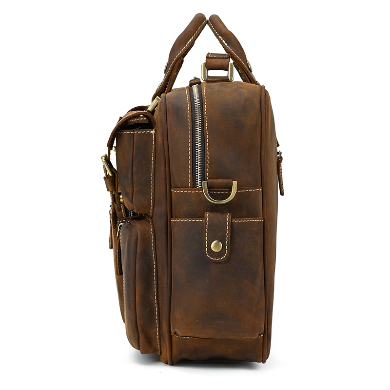 Maleta de couro genuíno para homens, couro maluco vintage, bolsa grande para laptop, bolsa de negócios, bolsa de viagem, bolsa de couro
