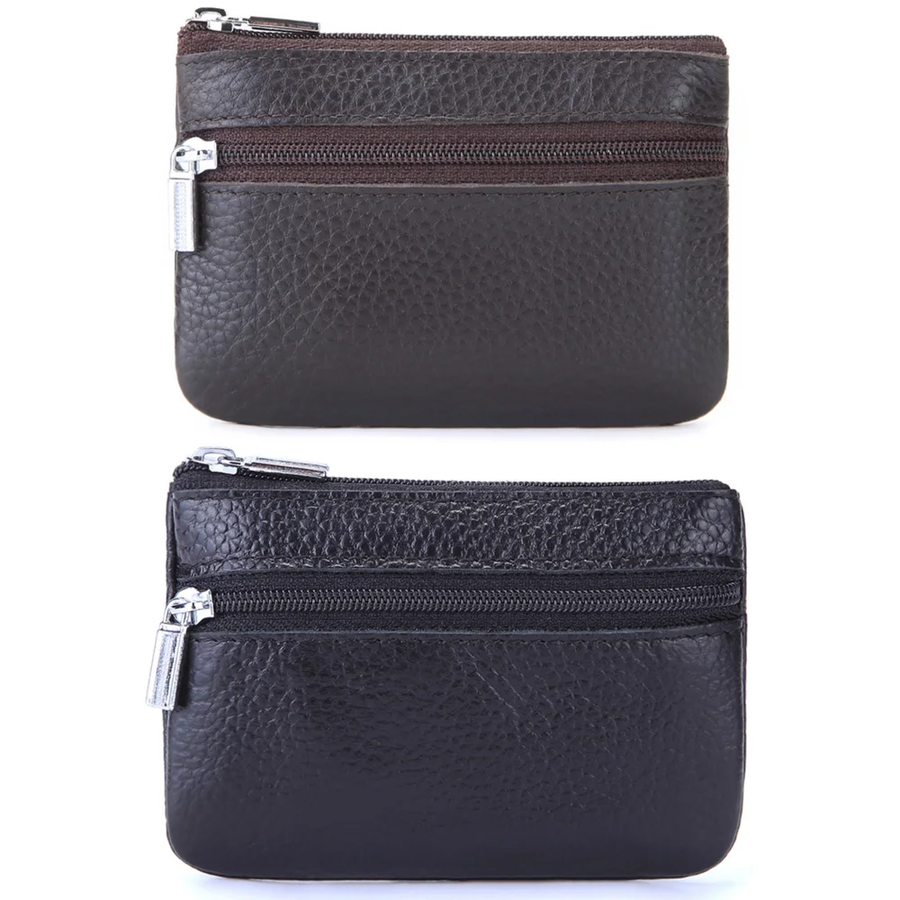 Leather 2 Zipper Coin Purse Wallet With Card Slots, Coin Organizer, Change Holder,Card Case, Leather Zipper Storage Bag for Men