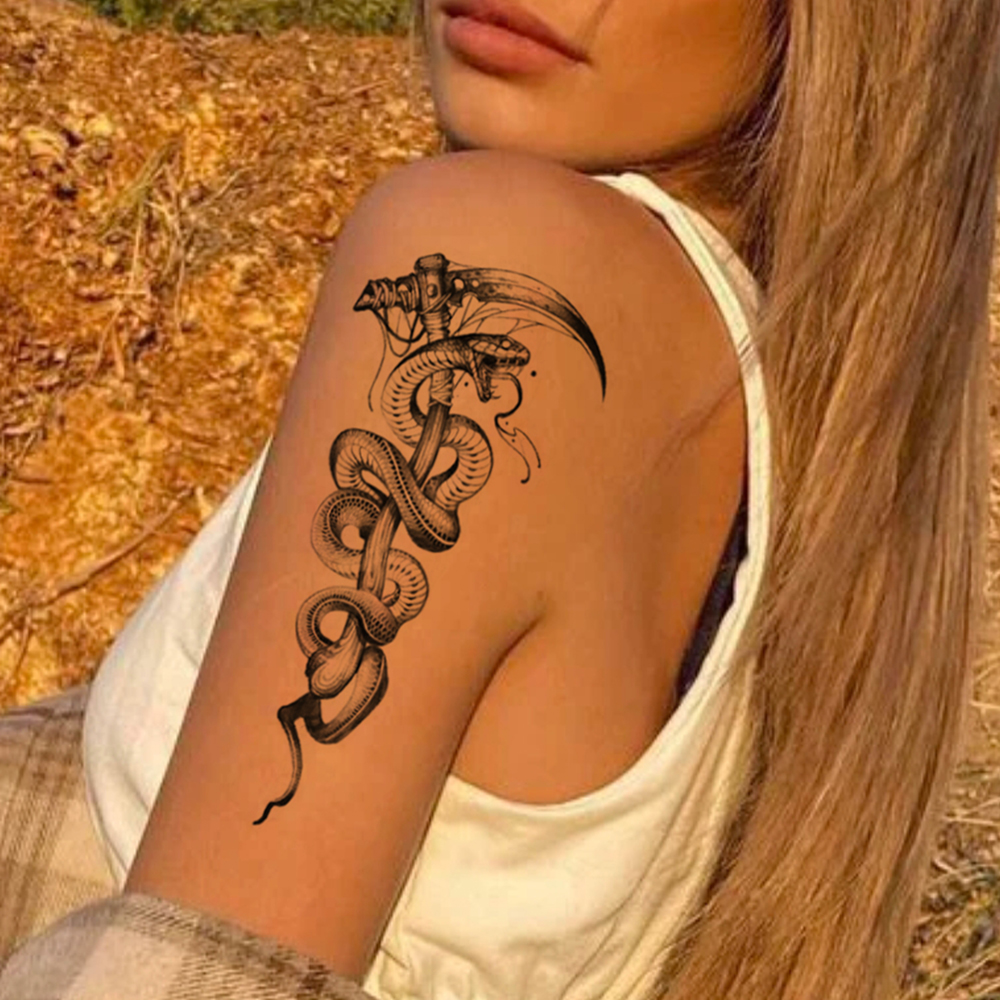 10 Uds tatuaje temporal a prueba de agua pegatina serpiente negro Mamba flor cráneo rey Cobra tótem arte corporal brazo tatuajes falsos mujeres hombres