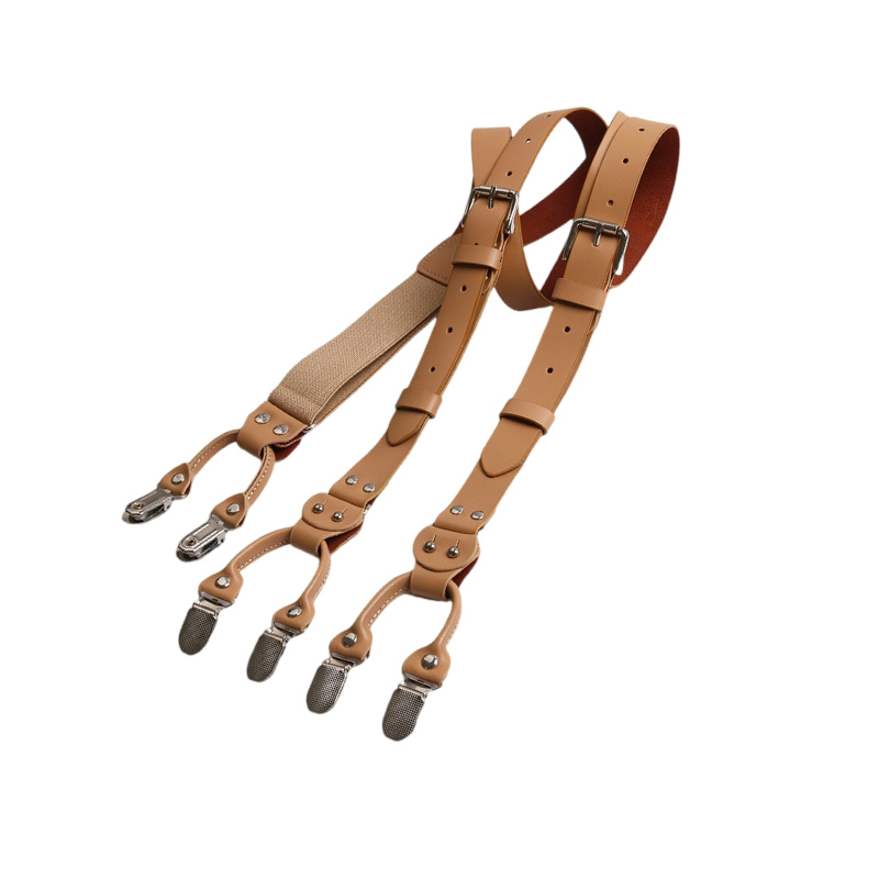 Tirantes elásticos de cuero de 2,5 Cm para hombre, tirantes con 6 Clips para hombre, tirantes tácticos ajustables, accesorios, arnés para hombre