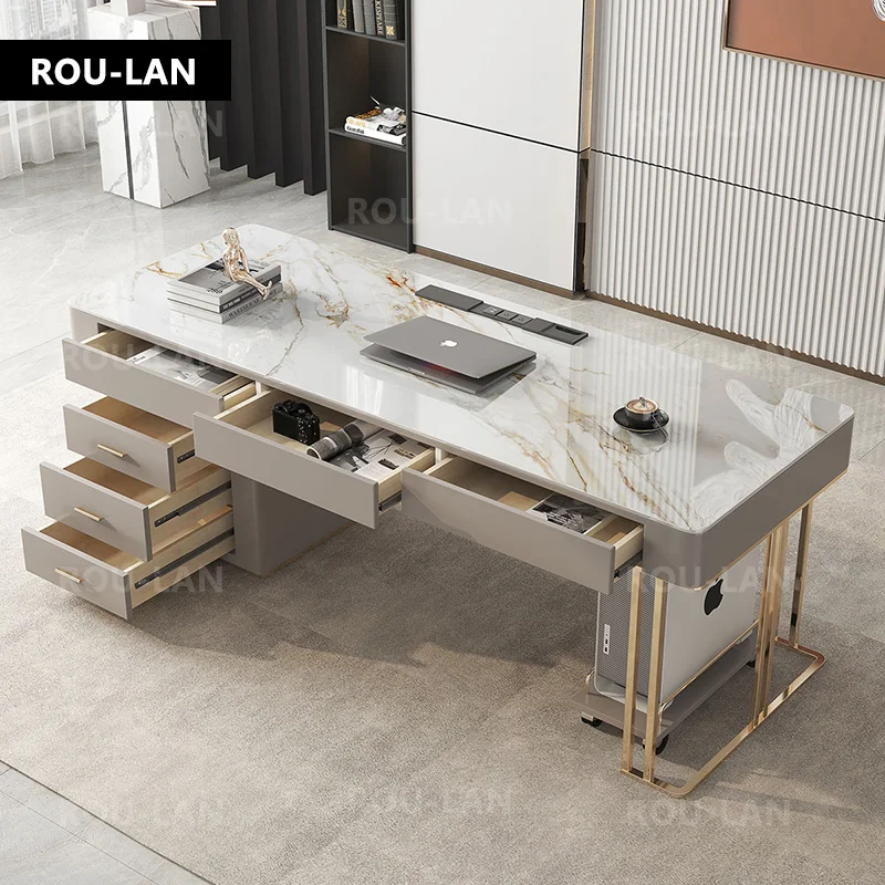 Rock Slab Desk Small Apartment 스칸디나비아 서재 럭셔리 사무실 책상 컴퓨터 책상, 모던한 쓰기 책상, 가정용