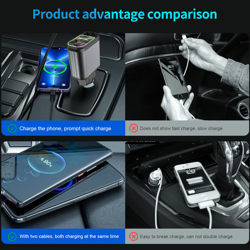 NIEUWE 5-in-1 intrekbare autolader Supersnel voor telefoonsnoer Sigarettenaansteker QC-adapter met 2 USB-poorten Sterrenhemel Top