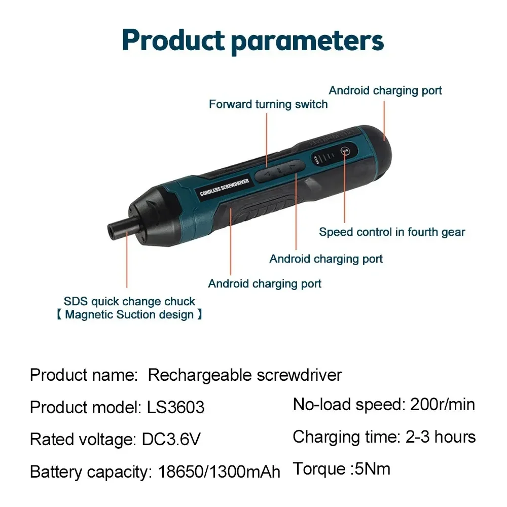 มินิไขควงไฟฟ้าไร้สายชาร์จ 1300 mAh เจาะ Bits ชุด 3.6V ในครัวเรือน Disassembly แรงบิดซ่อมชุดเครื่องมือ