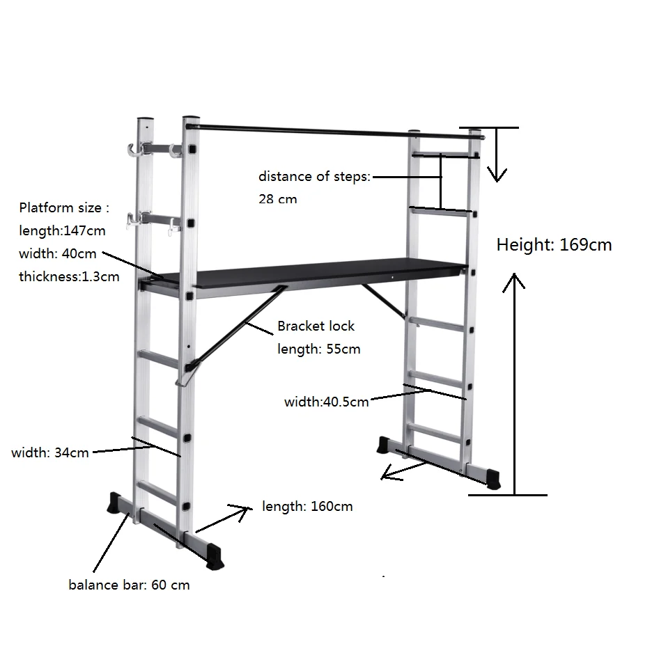 SYS206 Multipurpose Aluminium Folding Scaffolding Scaffold Extendable Ladder