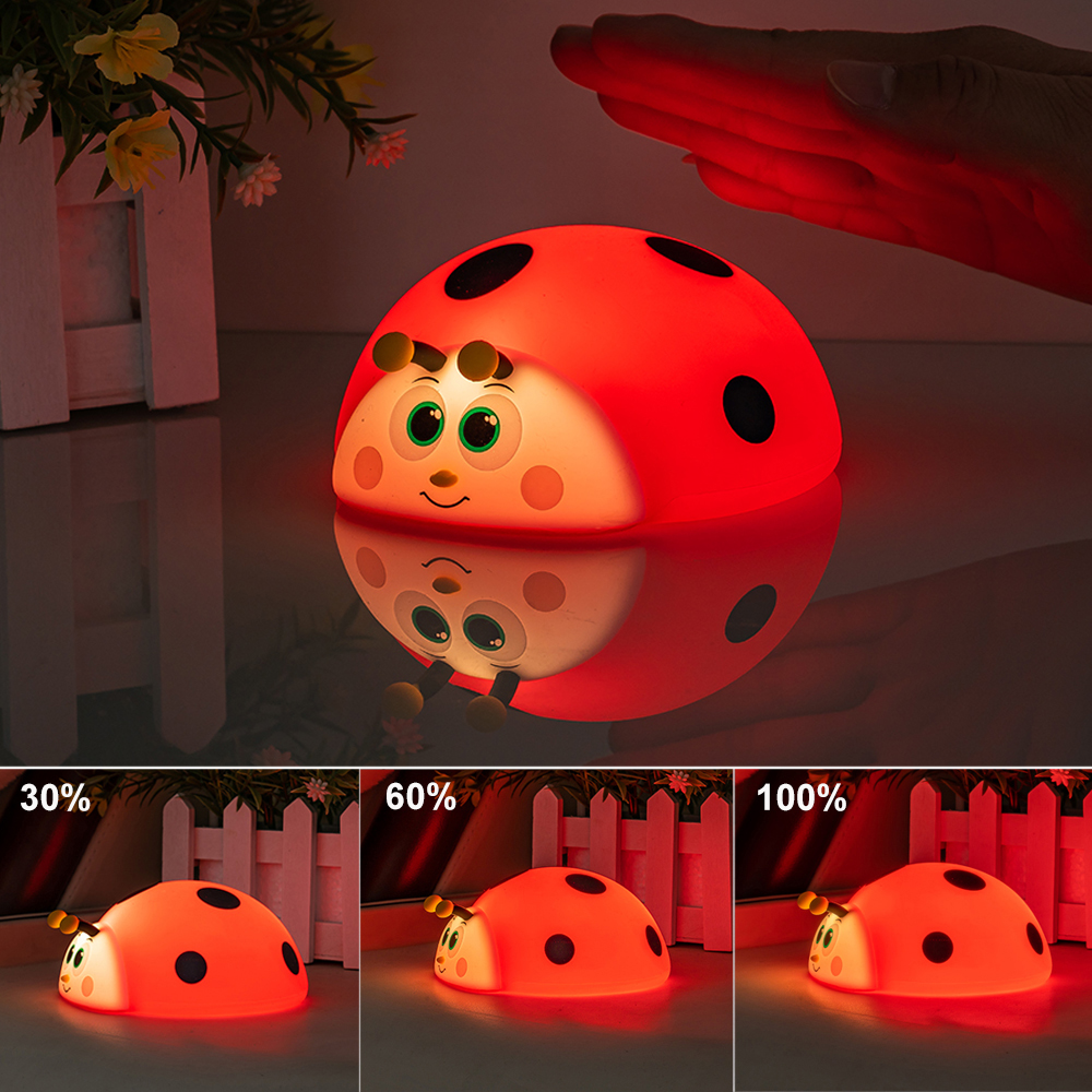 Night Light Silicone Nursery Sleeping Lamp Touch Control Nightlights USB Rechargeable Table Lamp for Baby Child Cute Ladybug