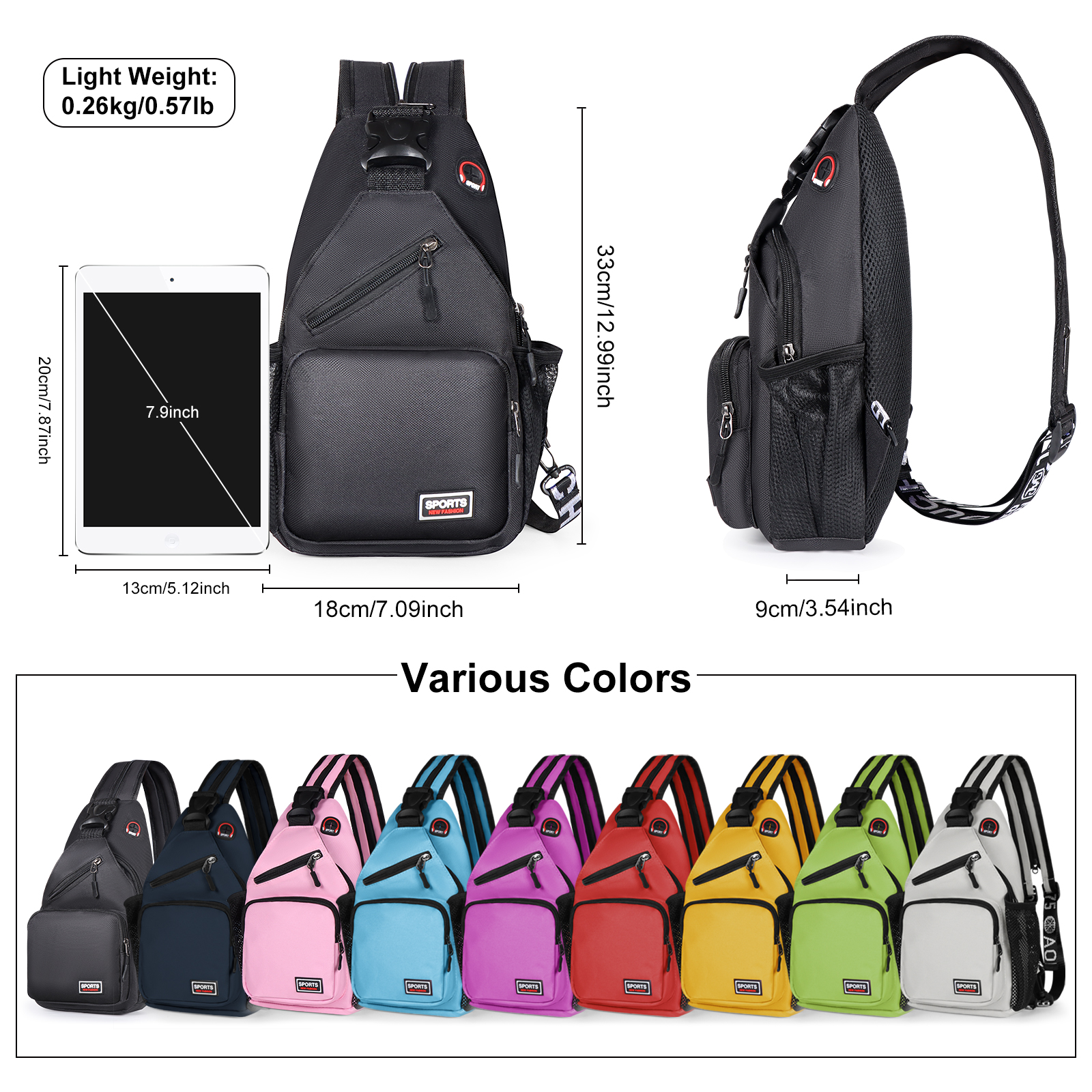 Polarshe Travel Men Chest Shoulder Bag With Earphone Hole Sports Chest Bag Crossbody Mini Women Belt Bag Multi-Function Backpack
