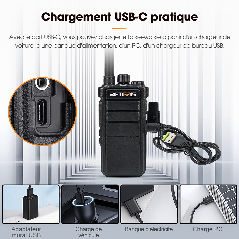 Retevis-Talkie Walperforé RB626 pour la chasse, radio bidirectionnelle, cryptage broucroisement, longue portée, charge USB C, 3W, batterie 2000mAh