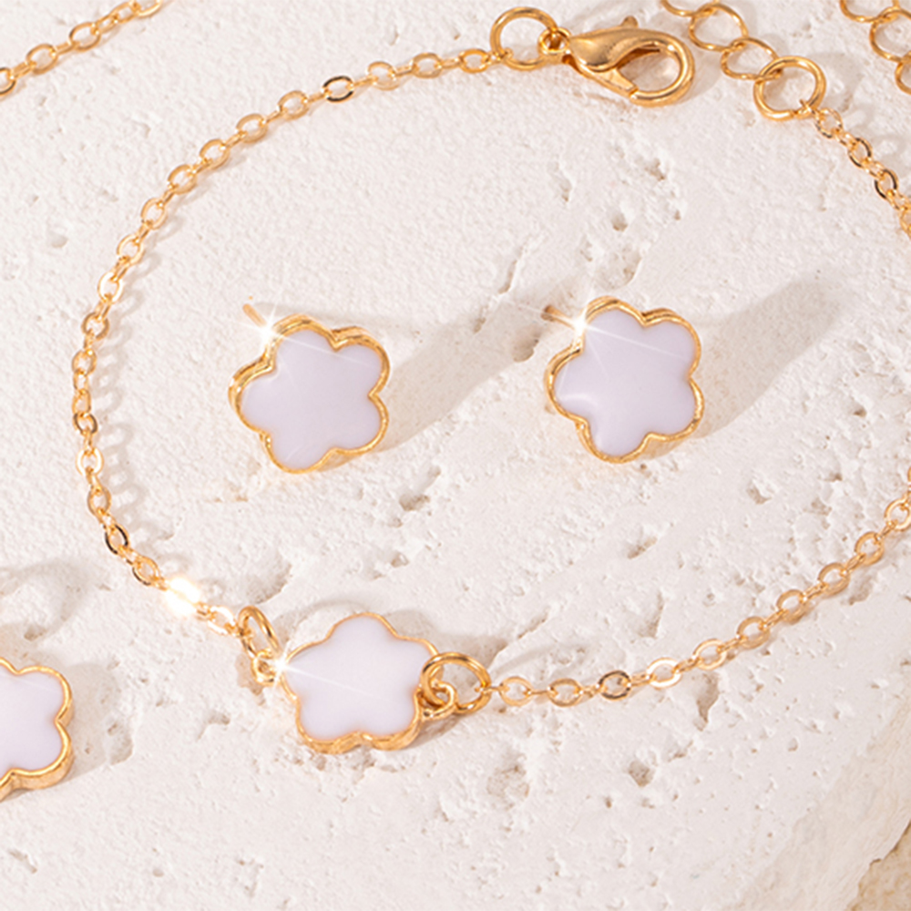 5 pçs/set aço inoxidável sorte cinco pétalas flor conjunto de jóias pulseira colar brincos conjunto de jóias, perfeito para dar presentes