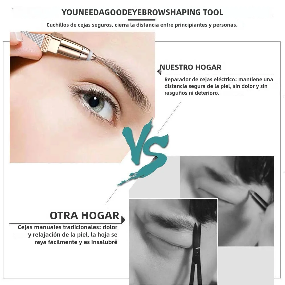 Maquinilla de afeitar y afeitadora de cejas 2 en 1 recargable con luz LED, elimina indolora la pelusa de melocotón, el vello Facial, las cejas y los labios, 1 ud.