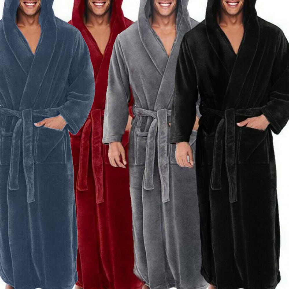 Nightgown Soft Sleepwear Loose Bathrobe Winter Thick Warm Men Coral Fleece Robe Bath Gown Long Nightwea