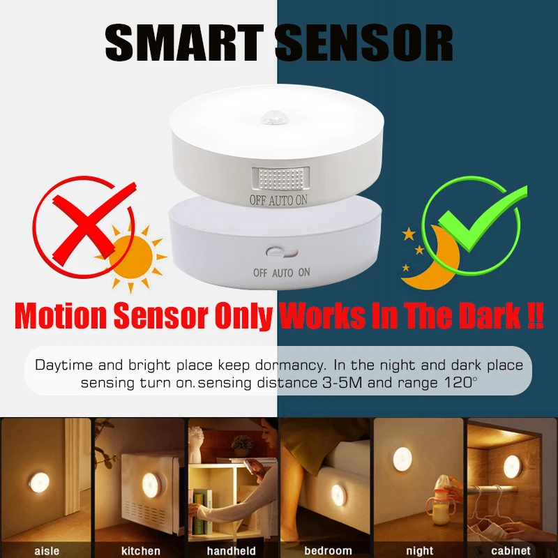 Luz nocturna para dormitorio, luz con Sensor de movimiento, lámpara LED USB con interruptor, luces Inductoras recargables para cocina, escaleras, pasillo y armario