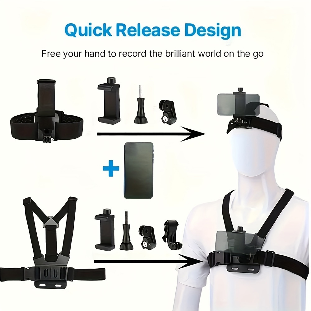 All-in-One Action Camera Accessories Kit Head Strap Chest Strap Mount Adjustable for GoPro Hero Phone Osmo SJCAM AKASO insta360
