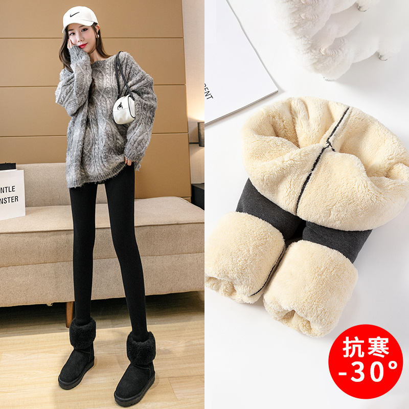 2022 kobiet Lamb polar legginsy kobiet zima kaszmir gruby list zagęścić bawełna termiczna spodnie 500g panie Legging ciepłe rajstopy