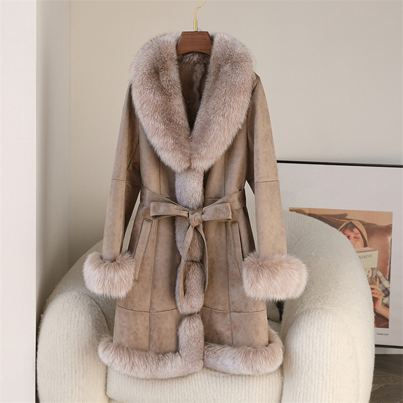 Aorice – manteau d'hiver Long en fourrure de lapin pour femme, veste longue à col, Parka grande taille, Trench CT275