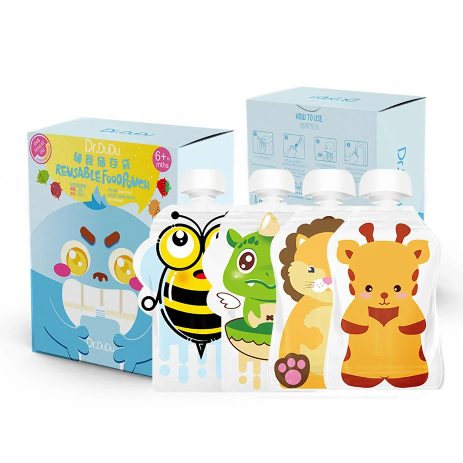 8 Stück Lebensmittel-Aufbewahrungsbeutel, wiederverwendbar, 148 ml, für Kleinkinder, zusätzliche Lebensmittel-Quetschflasche, versiegelt, zufällig, nachfüllbar, Schraubenabdeckung für den Außenbereich