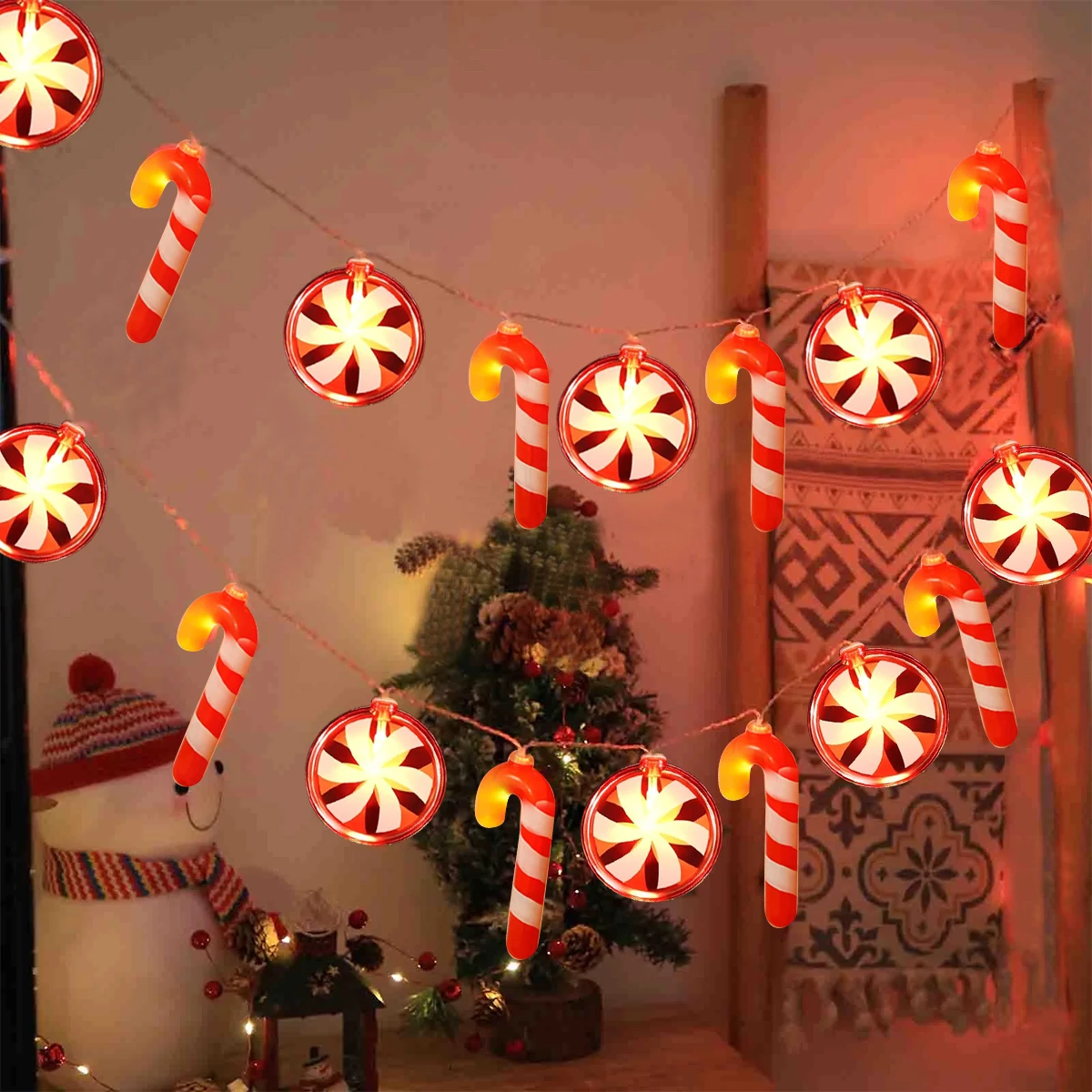 Bastón rojo LED de 10/20/30 y luces de cadena de dulces, lámpara colgante de ambiente de hadas alimentada por batería, adecuada para decoración del hogar, 1 ud.