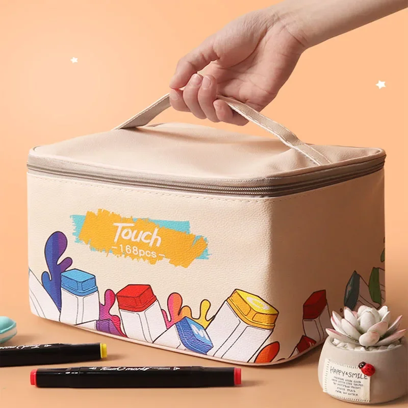 Bolsa de almacenamiento de marcadores de gran capacidad con 210 ranuras, caja de acabado de bolígrafos de acuarela, bolsa de cuero portátil para estudiantes, resistente al agua y duradera
