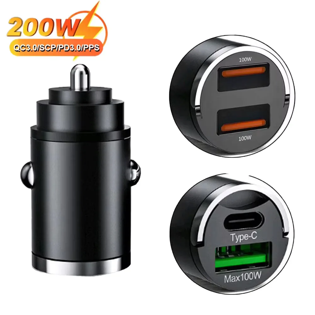 Carregador de carro usb carga rápida 4.0 qc4.0 qc3.0 pps scp 5a pd tipo c 200w carregador usb de carro rápido para iphone xiaomi telefone móvel