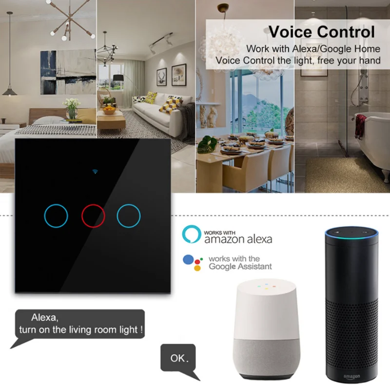 AXUS-interruptores de pared Tuya Smart Life Home WiFi, Control remoto inalámbrico por Sensor táctil, 86 Wifi, interruptor inteligente Alexa y Google Home