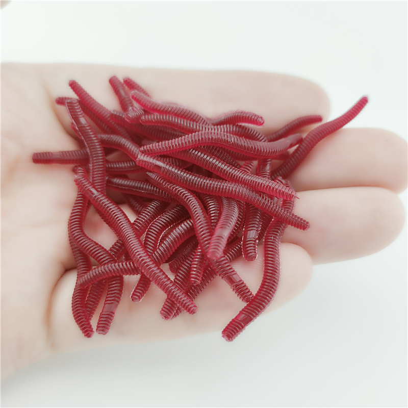 100PCS Weicher Köder Bass Brassen Blutwurm Angeln Regenwurm Wurm Gummi Rote Würmer Köder Fischgeruch Realistische Tackle
