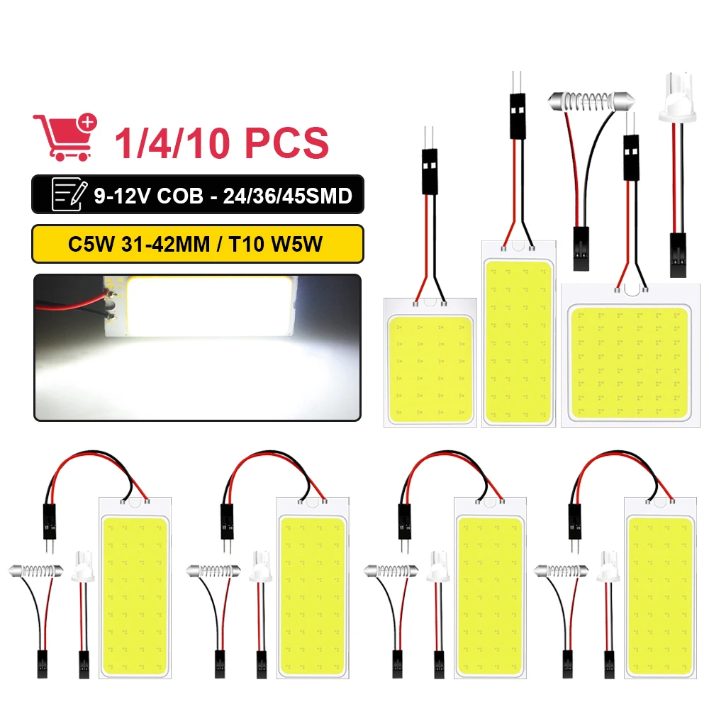 1/4/10 Uds C5W bombilla LED de adorno 31mm 36mm 39mm 41mm T10 W5W luz LED COB 12V blanco 7000K Interior del coche cúpula lectura maletero Lmaps