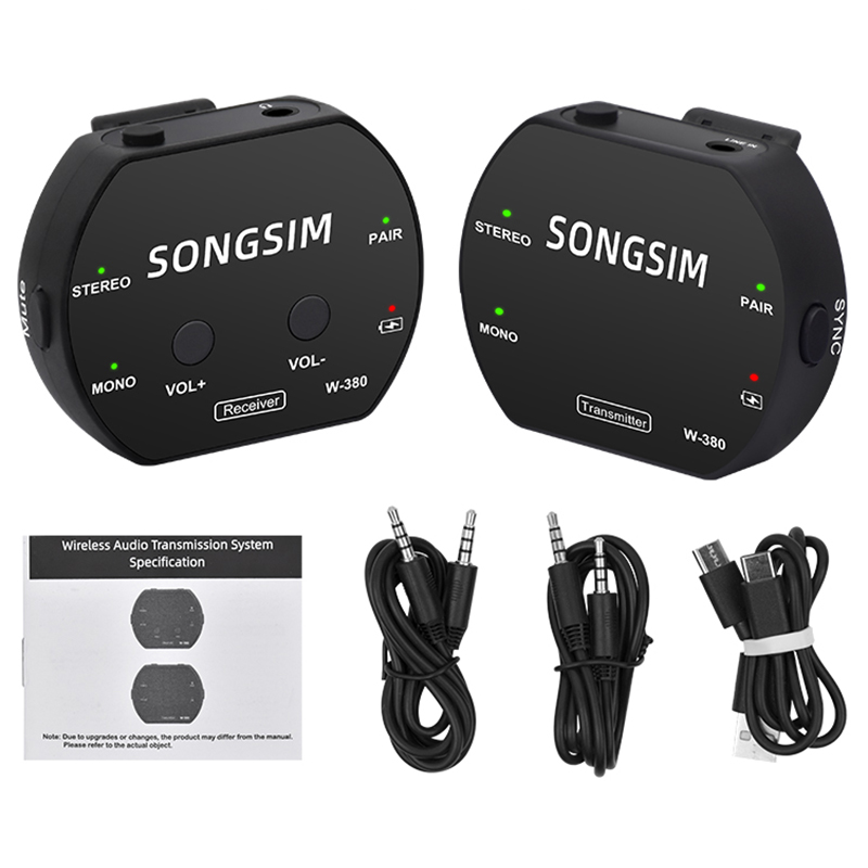 SONGSIM W-380 Wireless Earphone Monitor 2.4GHz Rechargeable Transmitter Receiver with Volume Support Stereo Mono Mute Function