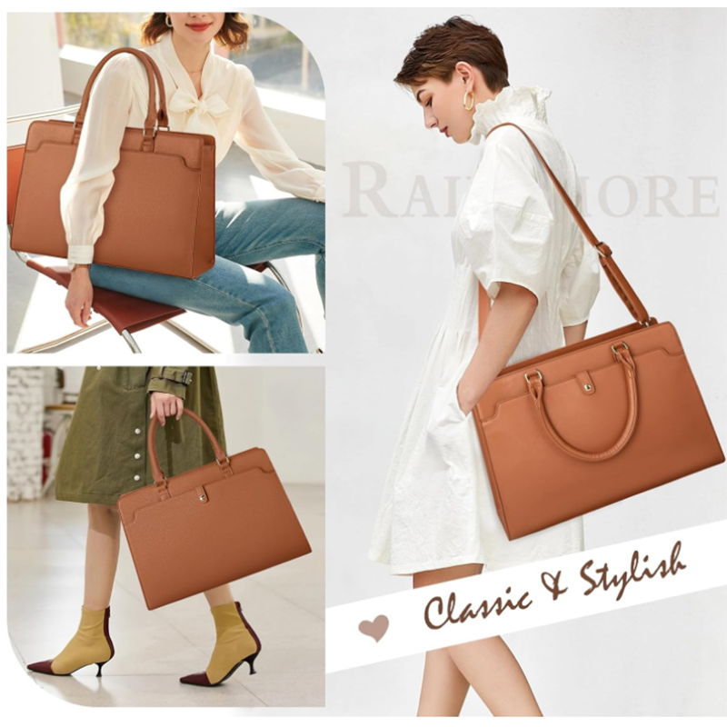 Large Capacity Laptop Bag for Women 15.6 Inch Laptop Tote Bag Leather Work Bag Waterproof Briefcase Business Office Computer Bag