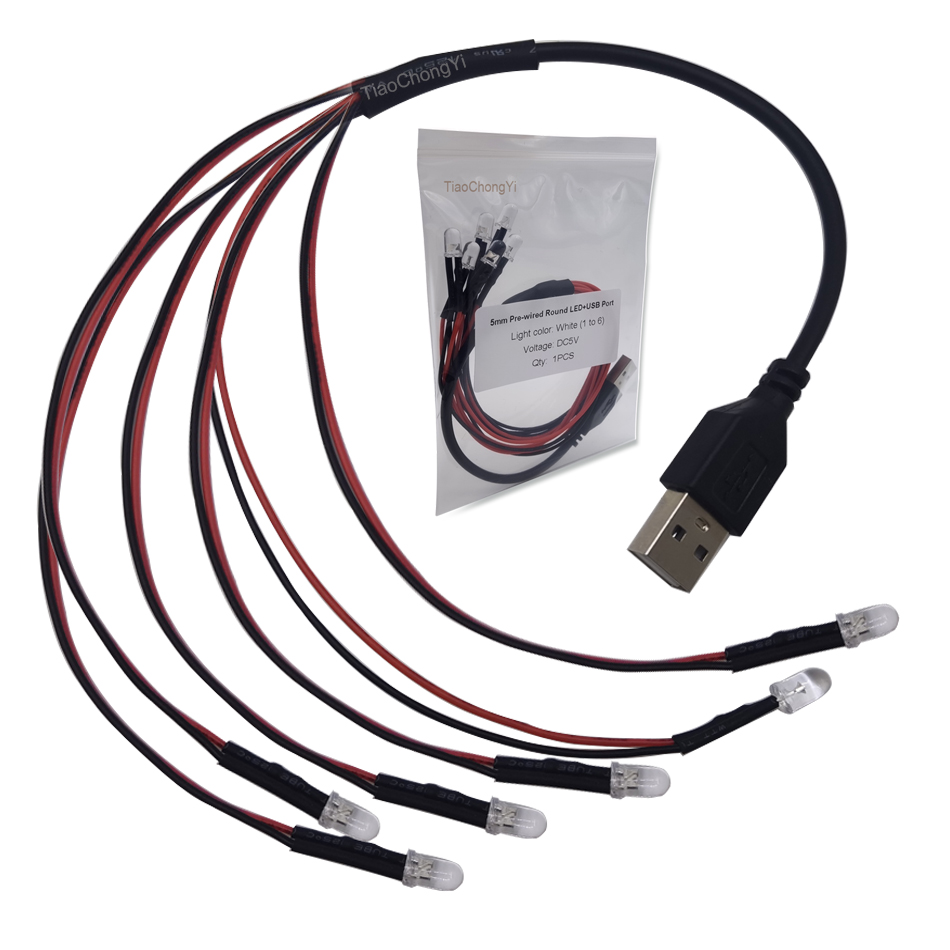 DC5V USB-Anschluss mit 5 mm vorverdrahtetem rundem LED-Modelllicht, LED-Leuchtdiode, Rot, Grün, Blau, für DIY-Nachtlicht, manuelles Licht