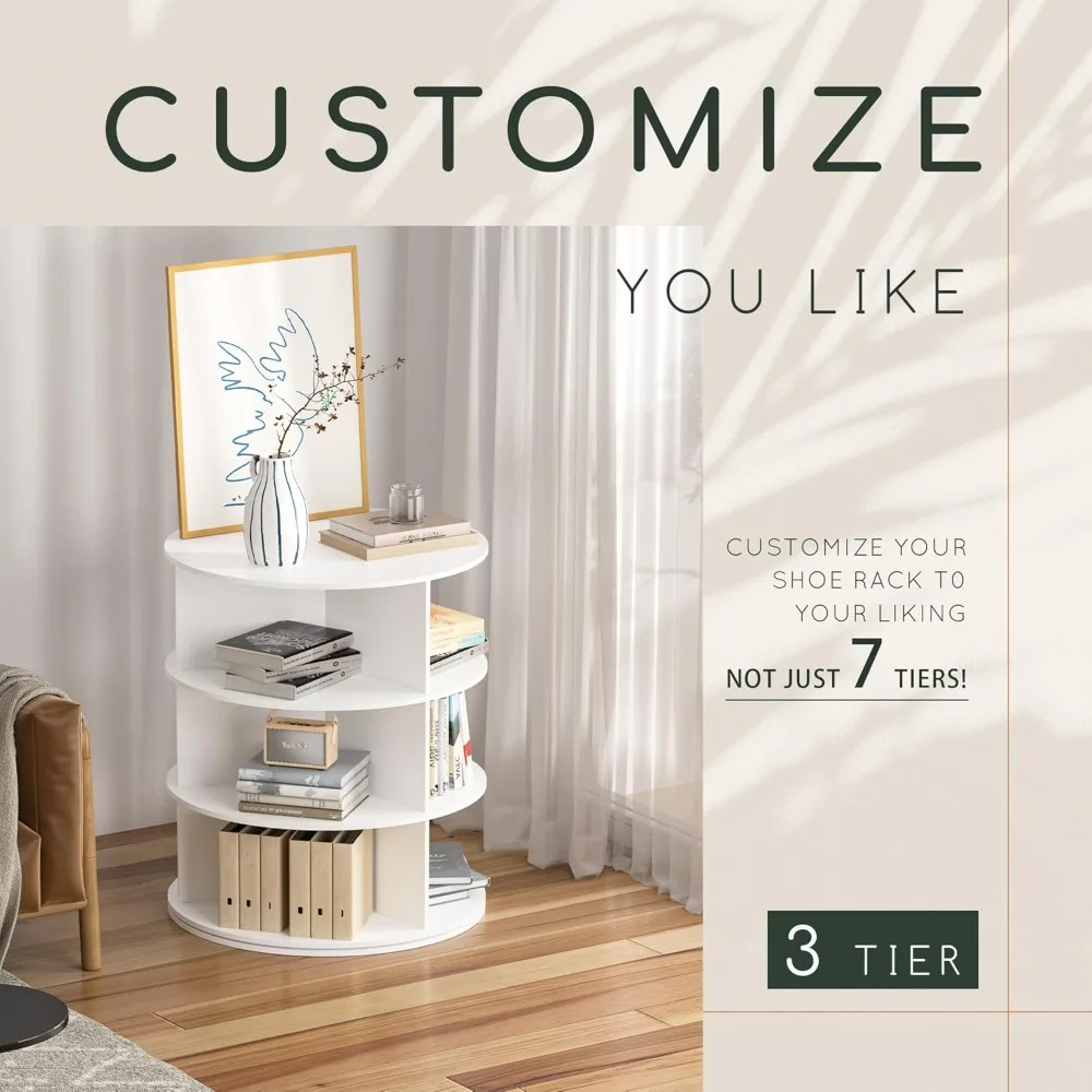 7-layer Rotating Shoe Rack Tower, New Upgraded 360 Degree Circular, Vertical Handbag White Rotating Shoe Rack Tower