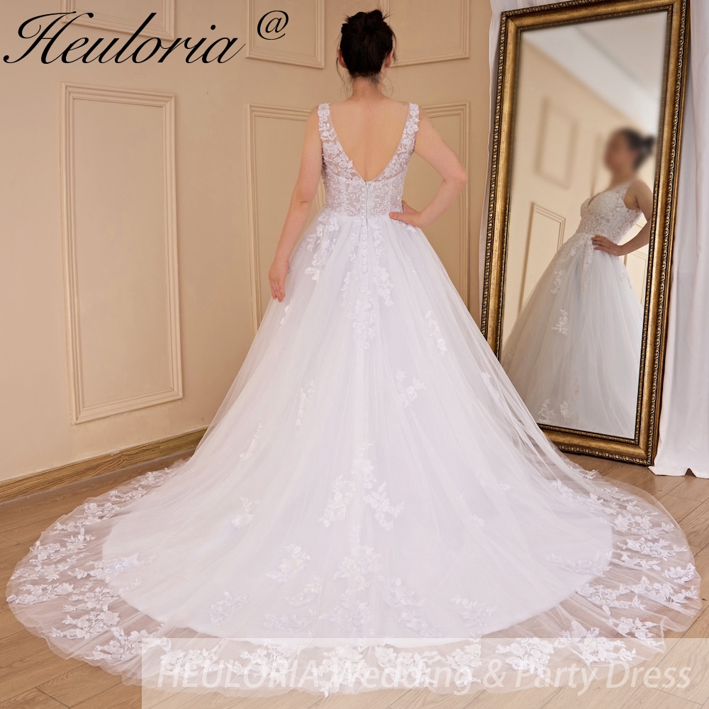 HEULORIA elegant wedding dress V neck lace applique A Line bridal dress Robe De Mariee Wedding Bride Dress