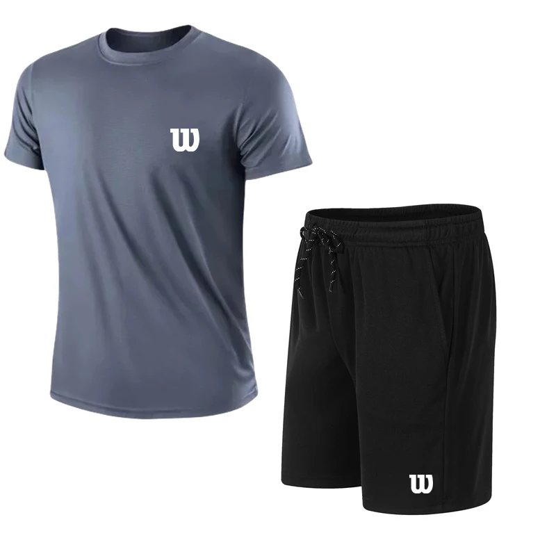 Męska oddychająca siateczkowa odzież sportowa letnia na zewnątrz do koszykówki strój treningowy luźny zestaw do biegania T-shirt z krótkim rękawem i szortami
