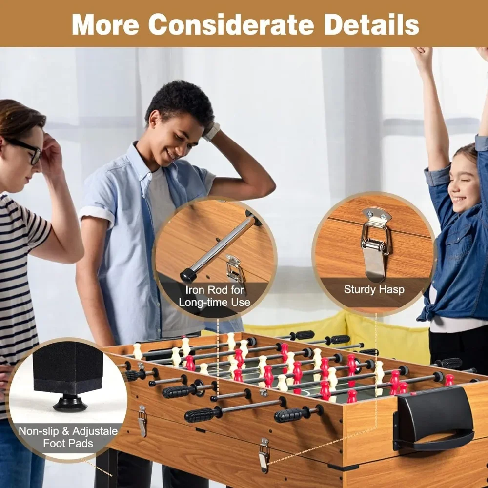 48 Inch Game Table, 3-in-1 Combo Table Set w/Adult Size Foosball Table