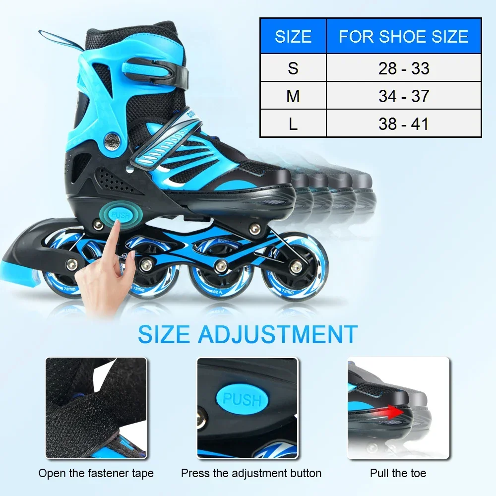 Patins à roues alignées lumineux réglables avec roues lumineuses pour enfants et jeunes filles garçons patins à roues alignées