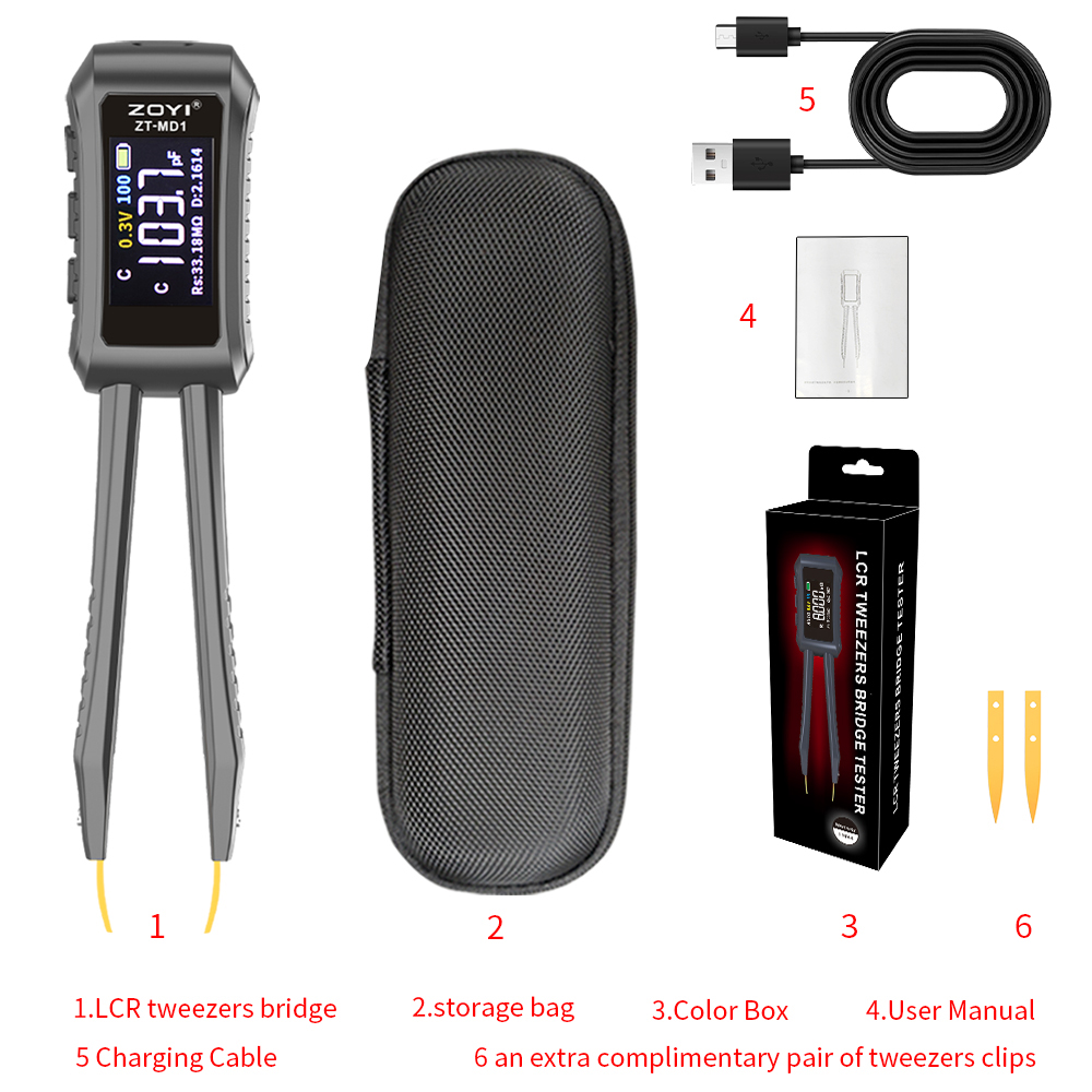 ZOYI ZT-MD1 디지털 스마트 핀셋, LCR SMD ESR 테스터, 저항 커패시턴스 인덕턴스 연속성 다이오드 테스트 측정 도구