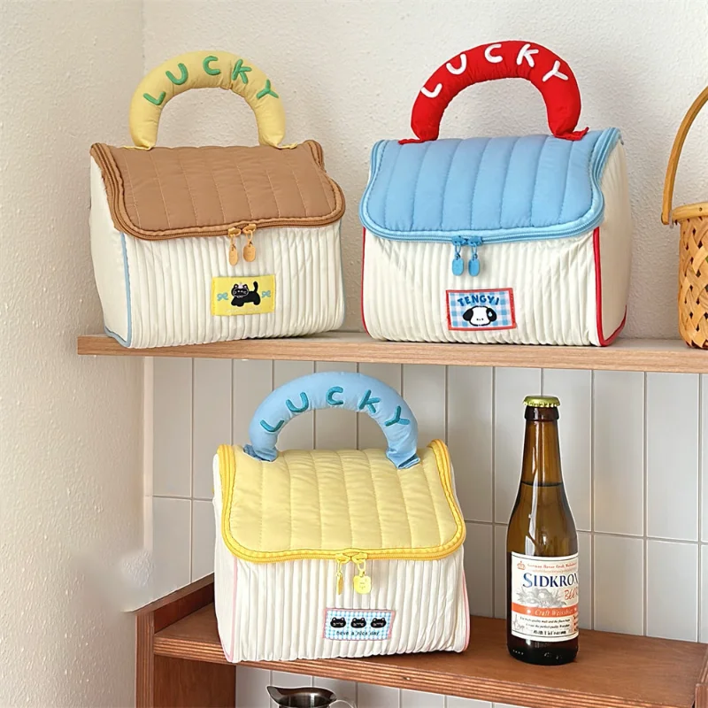 Niedliche Cottage-Make-up-Tasche für Mädchen, Aufbewahrungstasche für die Hautpflege mit großem Fassungsvermögen, tragbare Reise-Kulturtasche