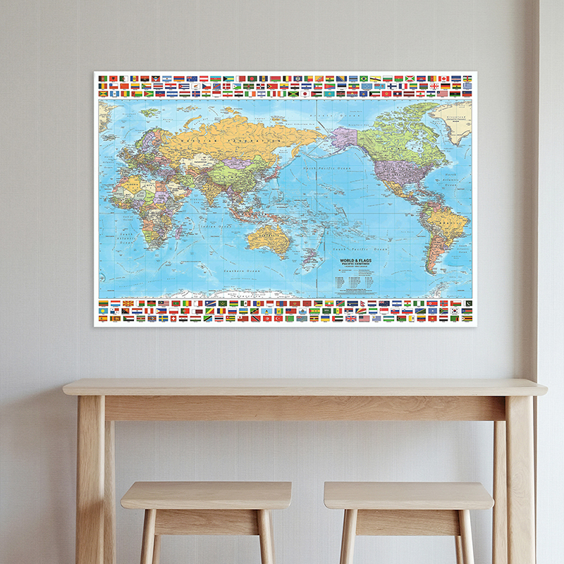 Retro World Map In English In 2012 Art Poster Wall Chart with Flags Decorative Hanging Picture Office Home Decor School Supplies