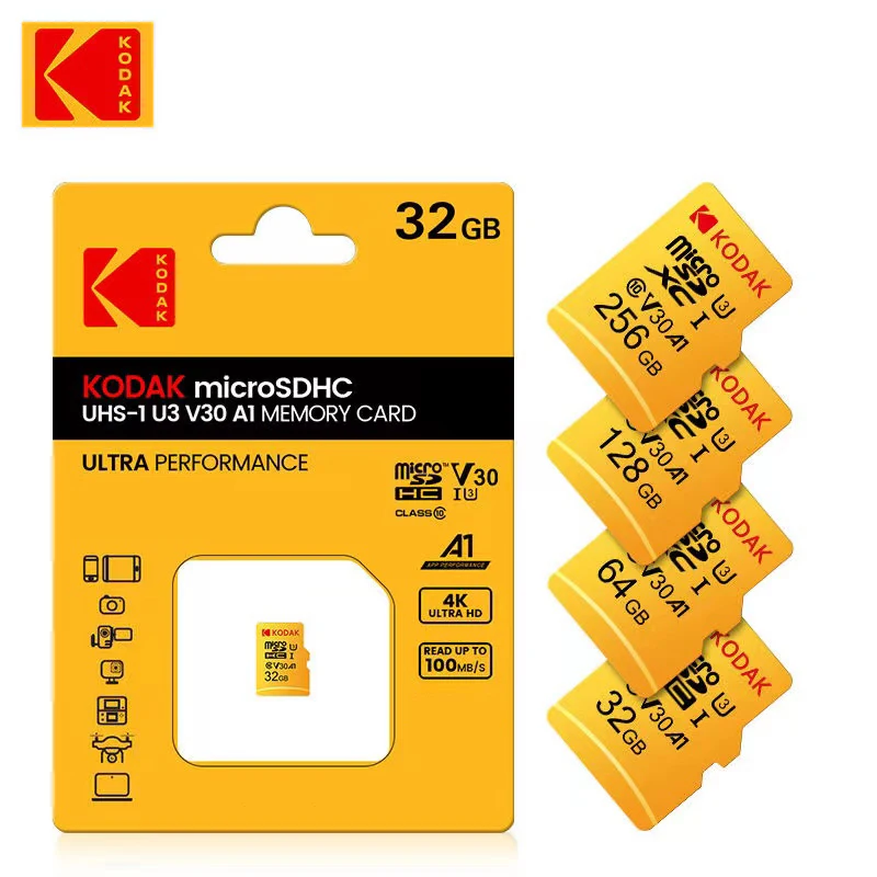 Kodak 32GB-256GB Micro SD Memory Card - High Speed ​​Class 10 U3 UHS-I for Smartphones, Digital Cameras, Tablets and Drones