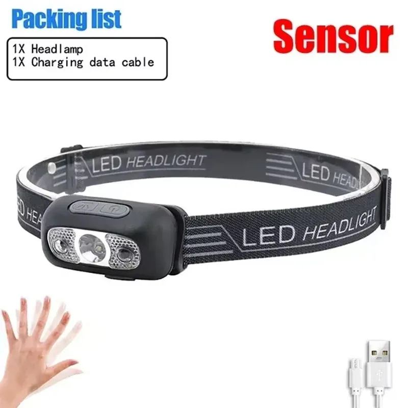 Forte mini lampada frontale a LED torcia da pesca notturna lampada frontale da campeggio esterna impermeabile portatile con sensore a LED