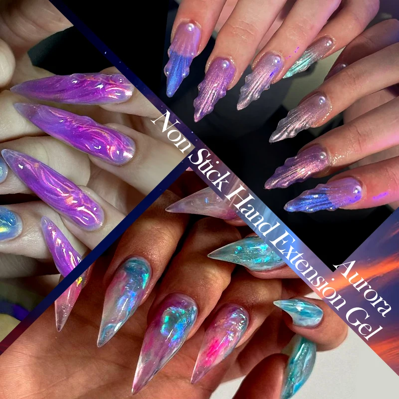 LILYCUTE 7ml Aurora antiadherente mano extensión sólida esmalte de uñas en Gel azul púrpura extensión Gel pegamento de diamantes de imitación esmalte de uñas en Gel