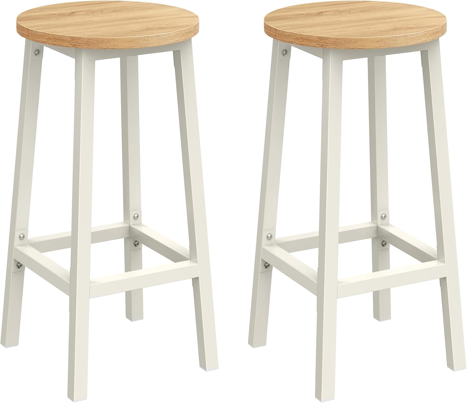 Tabouret de Bar, Lot de 2, Chaise de Cuisine, siège Haut, Cadre en métal, Montage Facile, avec Repose-Pieds, pour Cuisine, Salon, Salle à Manger, chêne Beige et Blanc Classique LBC032W09