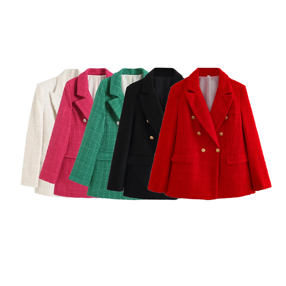 2024 outono novo estilo de roupas femininas moda versátil textura duplo breasted comprimento médio terno casaco