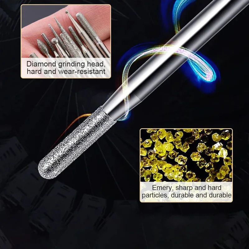 30pcs Diamond Burr Set with Case – 2.35/3mm Shank for Dremel & Rotary Tools, High Abrasive Grinding Polishing Drill Bits