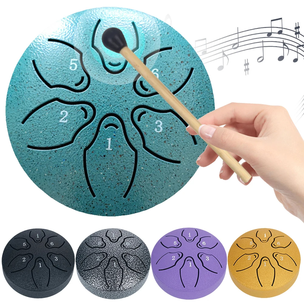 Stalen tongtrommel Draagbare regentrommel Handpan Drum Percussie Muziekinstrumenten 3 inch 6 noten voor yoga Meditatie Muzikaal speelgoed