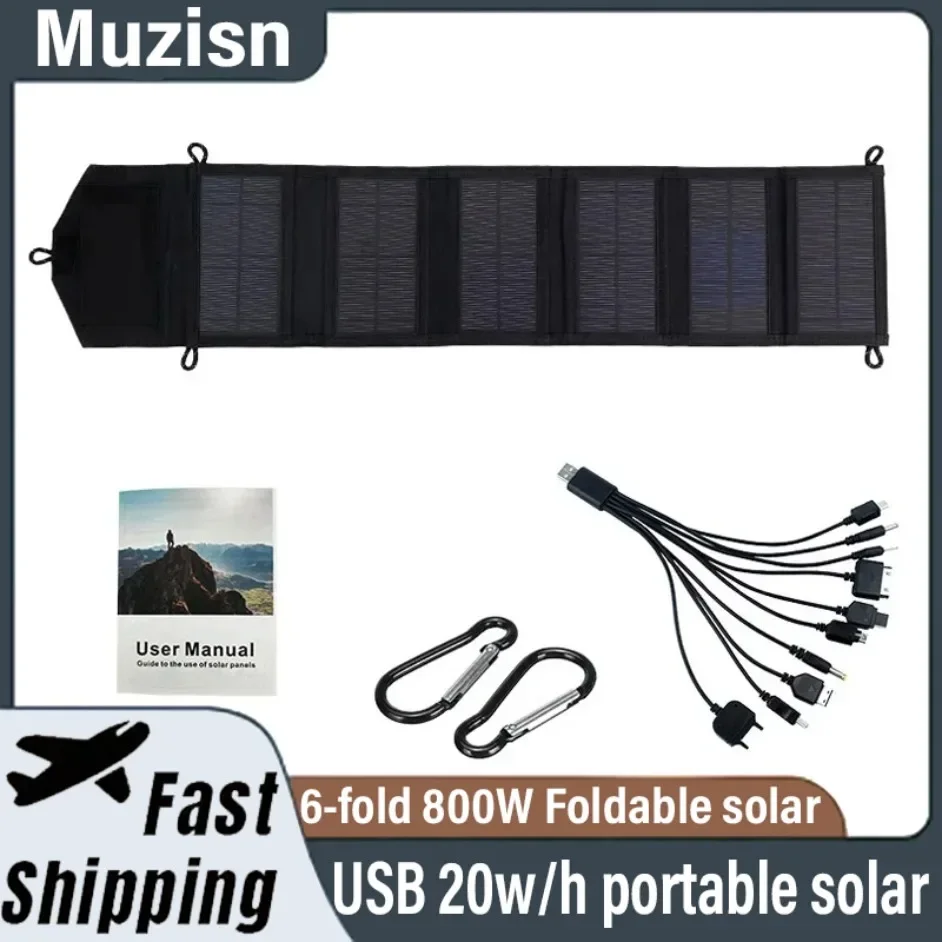 6-fold 800W Foldable Solar Panel 20w/h  Portable Solar Panels Charger USB 5V DC Full Time Power Solar Panel Mobile Power Supply